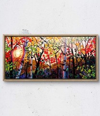 Maria Art BIRCH FOREST 12 x 24 CANVAS Original Oil Painting Contemporary Autumn