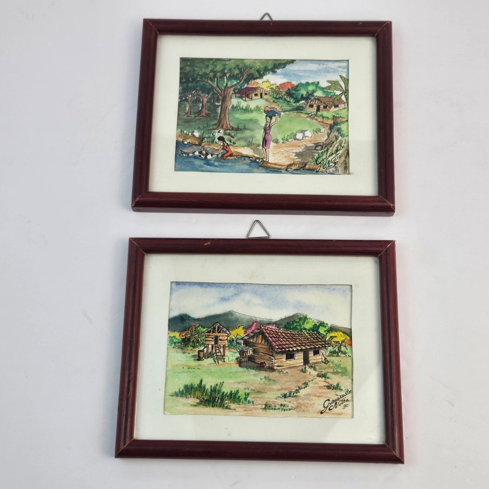 Set of 2 Vintage Guanacaste Costa Rica Watercolor Paintings Nubia 1990 Signed