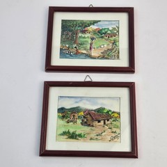 Set of 2 Vintage Guanacaste Costa Rica Watercolor Paintings Nubia 1990 Signed