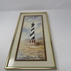 Watercolor Cape Hatteras lighthouse art by M.Lawrence 1984
