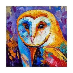 original oil painting Barn Owl Bird Colorful Animals Small art 6*6 inch
