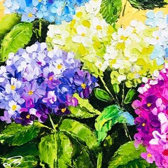 Original Hydrangea Painting Impasto Oil Artwork Flower Gift Wall Art 8 x 8 in