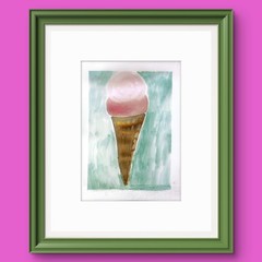 Strawberry Ice Cream Cone Colorful Modern Original Watercolor 9×12 Paper Signed