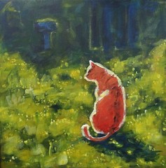 Ginger Cat Oil Painting Original Animal Art Canvas 12×12 Red Cat Wall Decor
