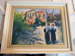 Vintage 1995 J Bronshtein Original Acrylic Painting Judaica Hasidic Rabbis Frame