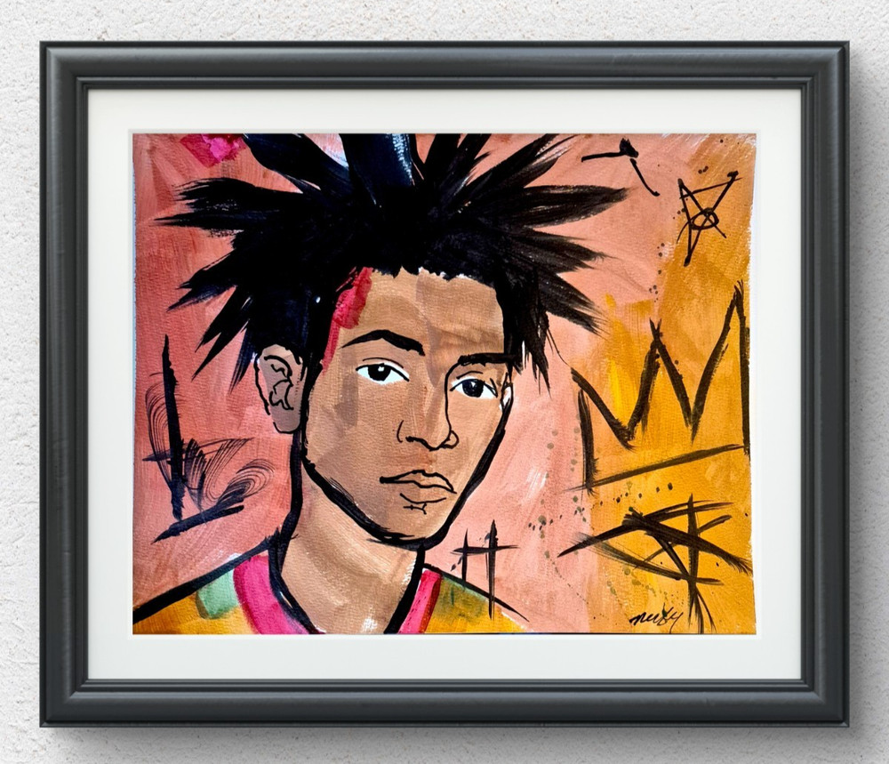Original Acrylic 11×14 Basquiat Portrait Signed Abstract Wall Art Paper P247
