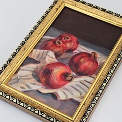 Original Oil Painting Pomegranates Still Life 4×6 Framed Kitchen Wall Art