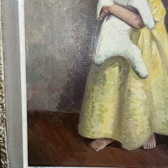 1964 MID CENTURY LITTLE GIRL MADELIENE RALJOHN OIL PAINTING
