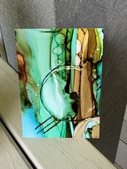 Aceo #100 Alcohol Ink Abstract, Green, Brown, Blue, ScaryHairLady Art