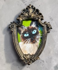 Blue Eyes Siamese Cat mini print of original painting in custom made frame
