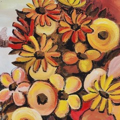 Vintage MCM Floral Oil Painting 20×24 Framed Still Life Flowers Winter Landscape