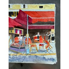Nice Cafe Original Watercolor Painting French Street Scene 2004 Warren C Plauche