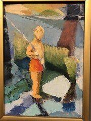 Signed Shirley Lund 78 Oil On Canvas Titled Fishing Creek 10 1/2” X 7 1/2”