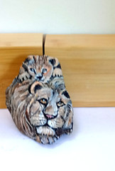 Lion Stone hand painted Rock original art signed by Manuela Quick