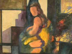 VINTAGE FIGURAL ABSTRACT GEOMETRIC SHAPES OIL PAINTING SIGNED