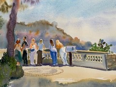 Nice le Chateau Original Watercolor Painting Contemporary Realism spring colors