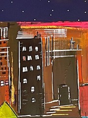 Original painting 20×20″ buildings city people textured Canvas by Lynne Kohler