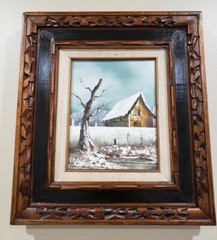 Everet Woodson Vintage Signed Oil Painting Barn Winter Landscape Scene 