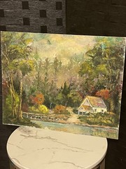 Vintage Canvas Oil Painting Signed Double Sided Painting by Iva Moore Colorful