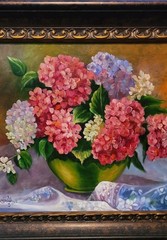 Signed 2011 Hydrangeas/Floral Still Life Painting Oil On Canvas