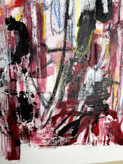 Abstract Canvas Painting 20″x16″ (Burgundy Red with Yellow, Blue & Black)