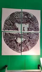 MAYAN ARTWORK-COYOLXAUHQUI -PRISON MADE, 4 SECTIONS, OWNER FRAME PREFERENCE.