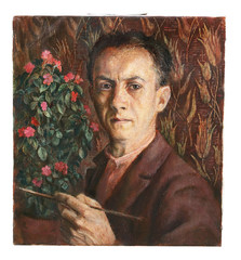 Self-Portrait Painter With Brush Oil on Canvas Unsigned Painting
