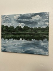 (8×10) Original painting Lake and Trees landscape Canvas Unframed