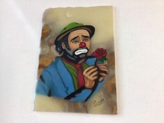 Vintage Unique Beautiful Painting on Granite of Emmeth Kelly the Clown