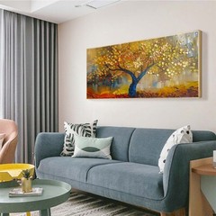Lucky tree Golden original Abstract Handpainted Oil Painting On Canvas Blue red