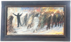 Steve Kuzma (1933-2023) Signed Oil Painting „Stormy Weather on 5th Ave“ c. 1990