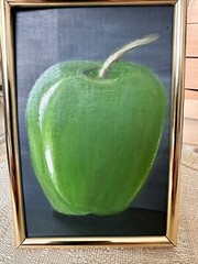 Oil Painting Green Apple Still Life Fruit Food Nature Cardboard 15×10 cm 6×4 inc