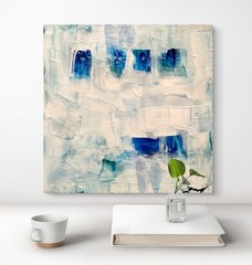 Mary Myers Original Abstract Expressionism 8×8 Blue Coastal Abstract Signed