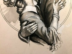 Rare Original Published Illustration Art Painting 30s/40s Couple Kissing