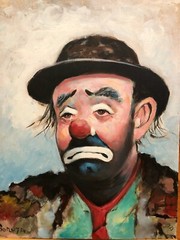 Emmett Kelly Clown 20″x16″ Oil Painting-1980s-Pete Boruta-(1916-1992)