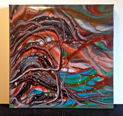 FLUID ACRYLIC POUR PAINTING – ORIGINAL ART 12 x 12 Cradled Wood – SEE VIDEO