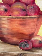 Vintage Still Life Painting Bushel of Red Apples Artist Signed 1978 Canvas Board