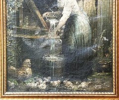 ANTQ Mid-19th C Original European School O/C „Peasant Woman By The Well“, Signed