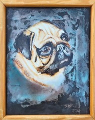 Signed Catrina Fawn Pug Dog Pet Painting Portrait 10″x12″ Framed