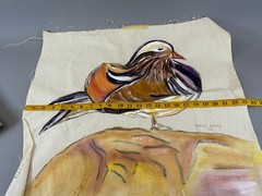 Wood & Mandarin Duck Hand Painted on Canvas Fabric Handmade Acrylic Artwork