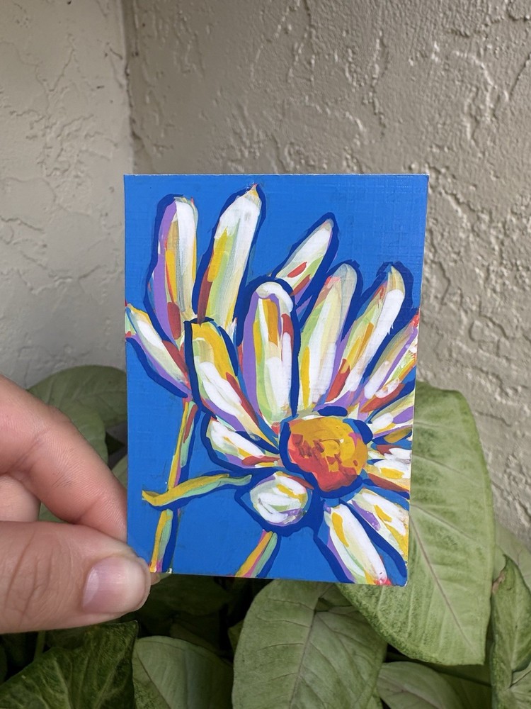 ACEO Original Painting #3 Two Daisies · Acrylic Marker · Happy Mediums Art