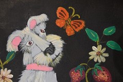 Wire-Haired Foxterrier with strawberries acrylic painting on wood