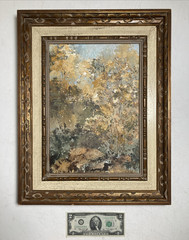 Vintage Original Oil Painting Impressionist Forest Landscape Carved Signed 1969