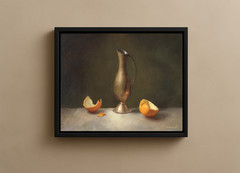 Vintage Style Oil Painting – Brass Jug and Orange Peel – 30×24 cm Original