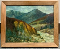 Antique American School Oil Painting On Board Modernist Landscape Signed Dated