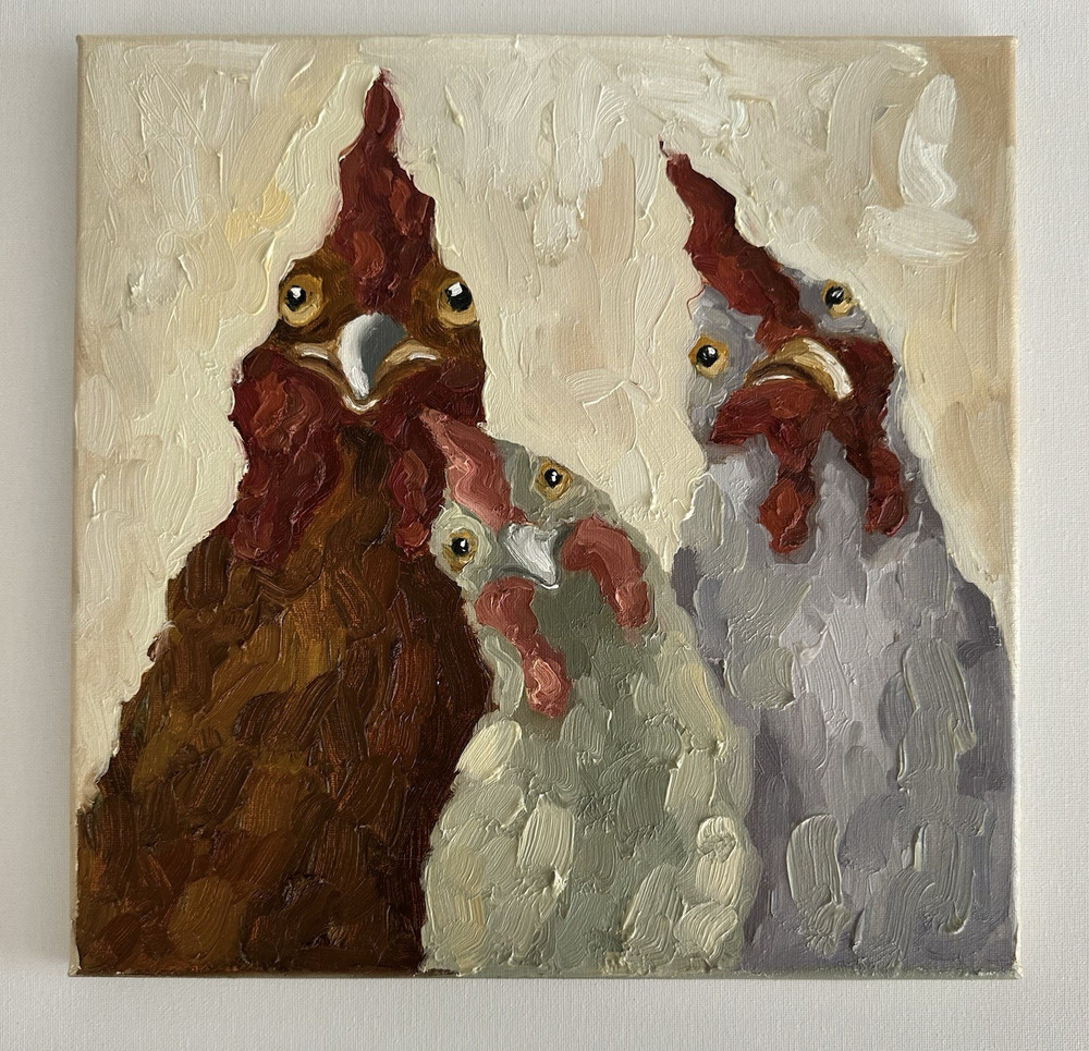 Chickens Oil Original Contemporary Art Painting Animal Wall Decor
