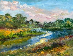 River Landscape Oil Painting Original Impasto Textured canvas Wall art 13×10 in