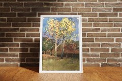 Oil Painting Two Birches Unknown Artist Unframed Original Home Decor nAAA2087