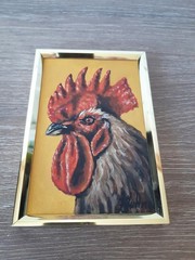 Rooster Original Oil Painting Farm Animal Portrait Framed 6 x 4 in Animal Art