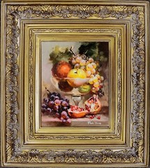 Oil Painting and Wooden Frame, Grape Wine Fruit Still Life, Signed Jean Paul